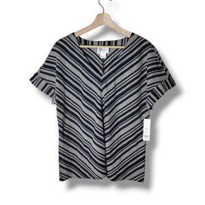 Andrea Jovine Linen Cotton Top Striped Black & Tan Size L NWT
